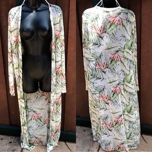 Sheer Tropical Print Swim Coverup